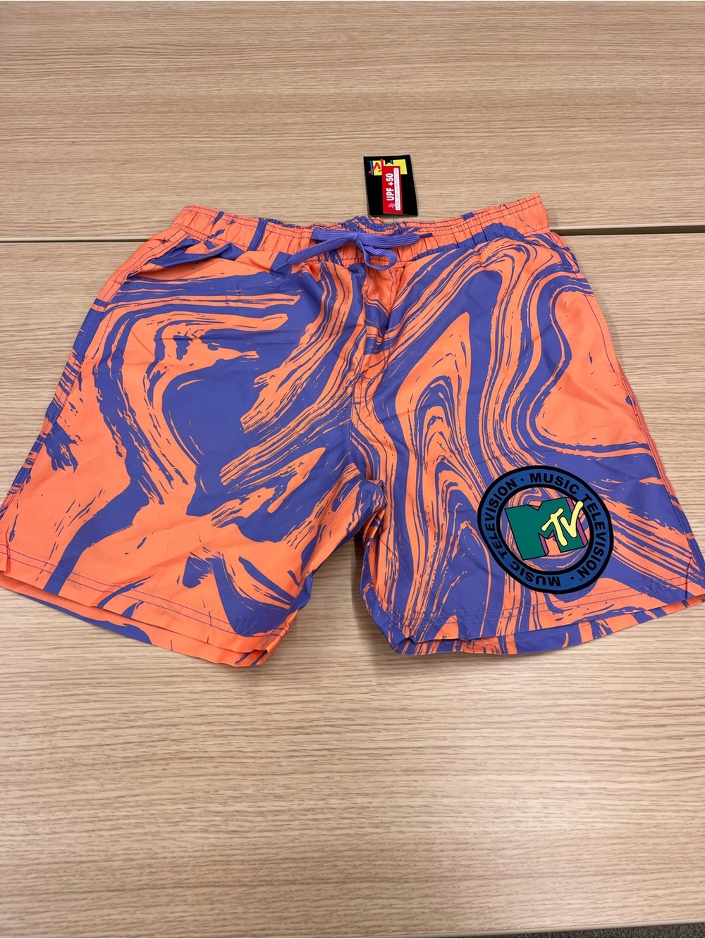 MTV Swim Trunks Shorts Men’s Size Medium Purple Orange Swirl Mesh
